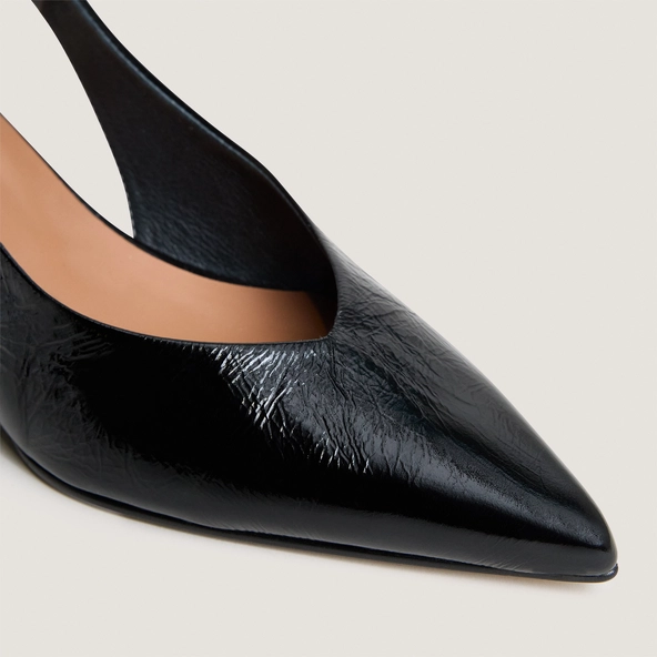Escarpins slingbacks et petits talons compensés en cuir brillant noir | DOLEANCE | Jonak