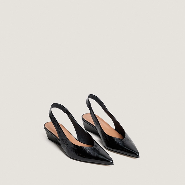 Escarpins slingbacks et petits talons compensés en cuir brillant noir | DOLEANCE | Jonak