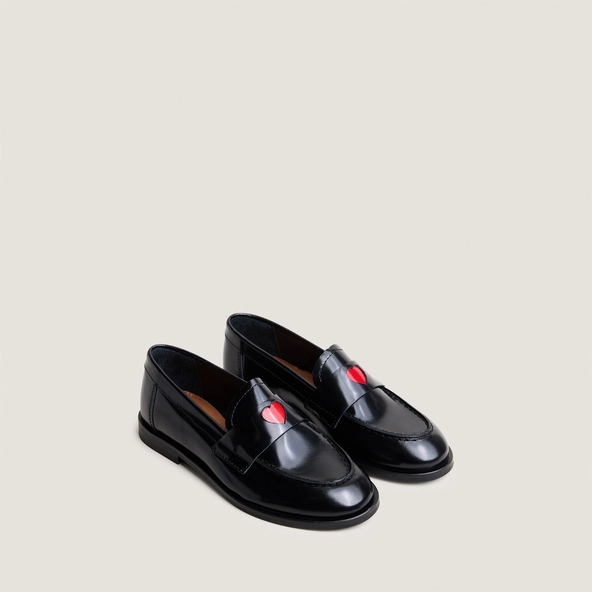 Mocassins &agrave; bouts ronds et c&oelig;ur - Capsule mini en cuir glac&eacute; noir | MINI DONJUAN | Jonak