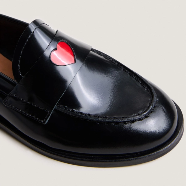 Mocassins &agrave; bouts ronds et c&oelig;ur - Capsule mini en cuir glac&eacute; noir | MINI DONJUAN | Jonak