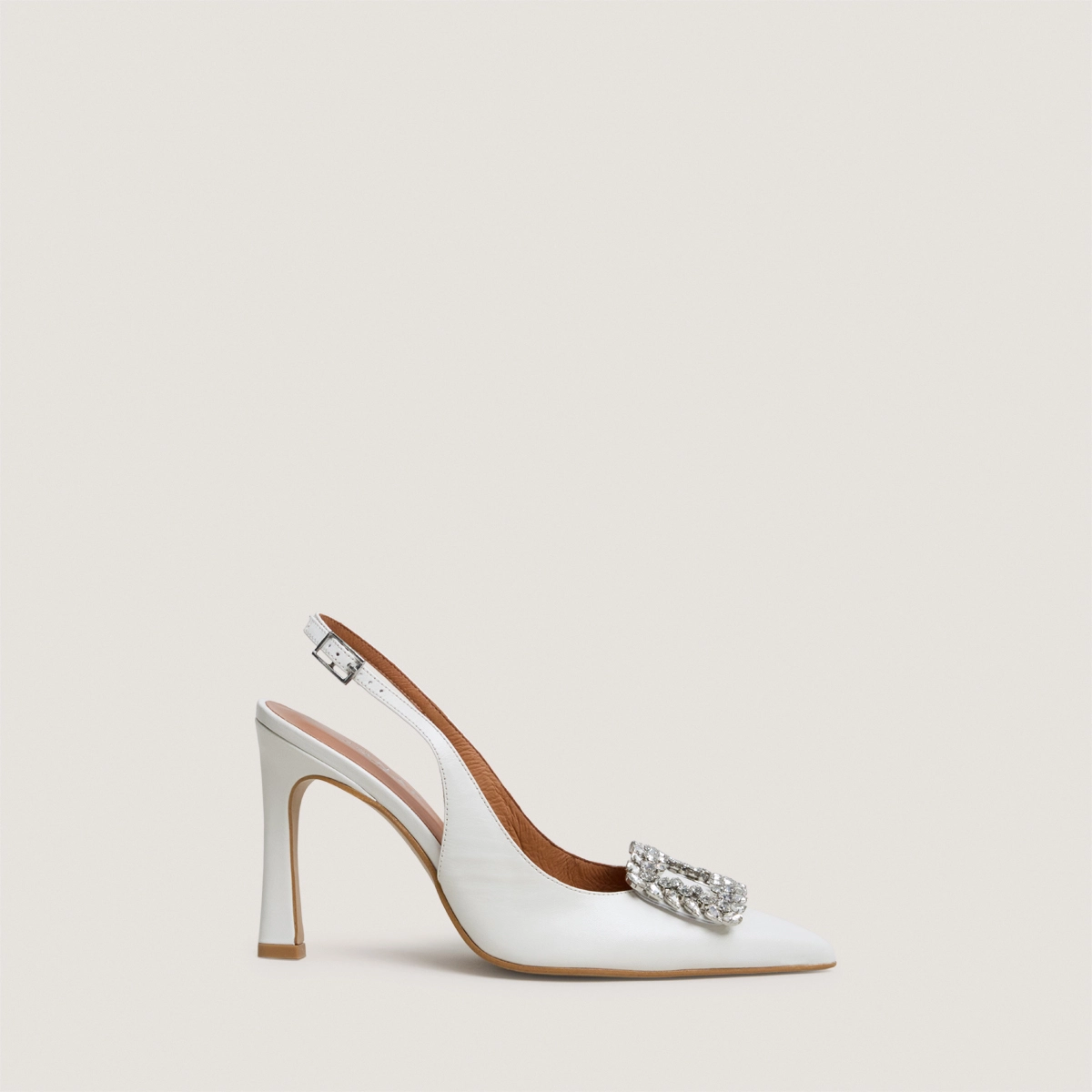 Escarpins slingbacks ornés de strass en cuir écru | DOVELA | Jonak