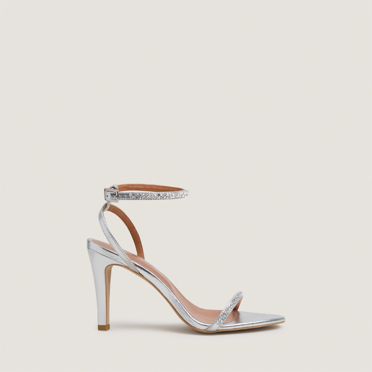 Sandales à brides fines et cristaux Swarovski en cuir métallisé argent | VALLIANCE | Jonak