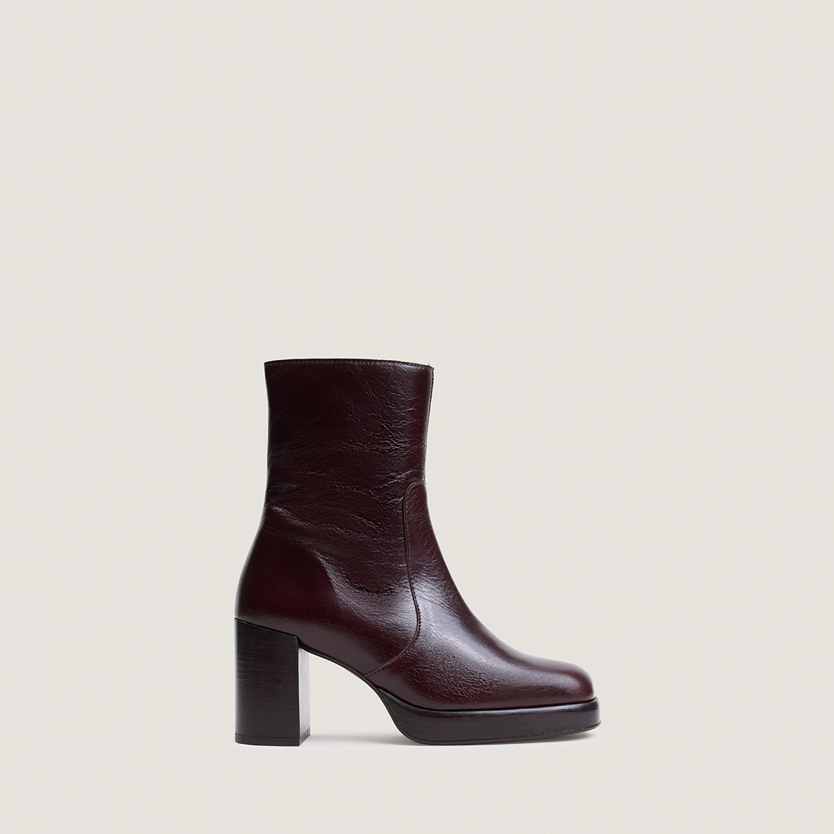Bottines &agrave; plateformes et bouts carr&eacute;s en cuir vieilli chocolat | BOOM | Jonak