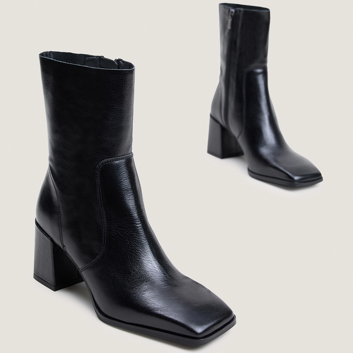 Bottines à talons et bouts carrés en cuir grainé noir | BRIGHTON | Jonak