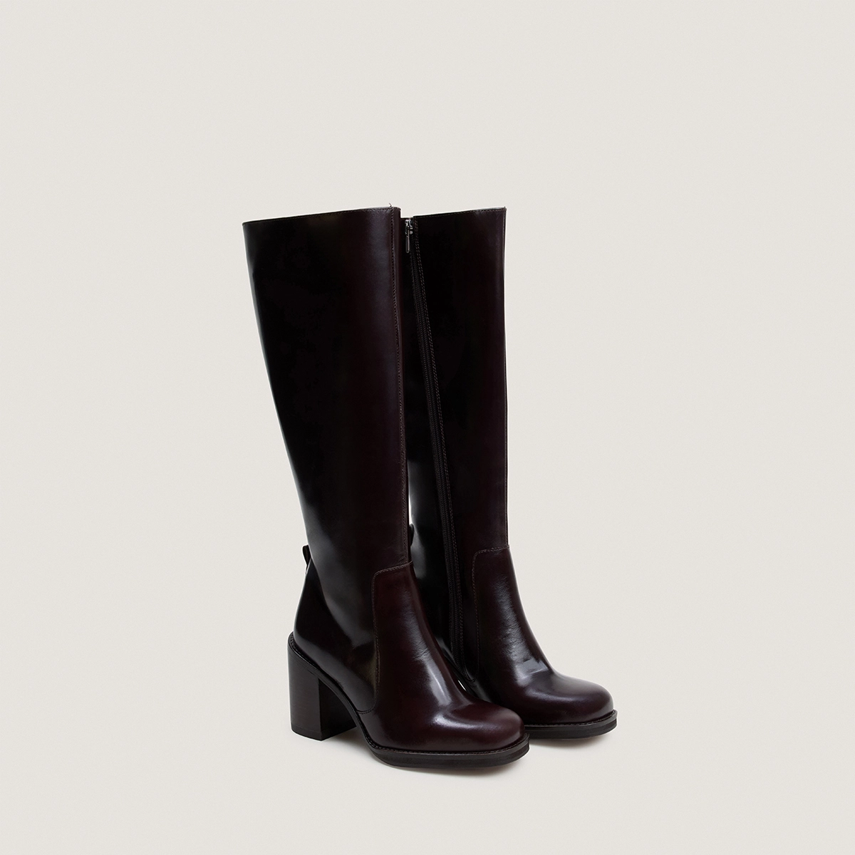 Bottes à talons débordants en cuir marron foncé | BRETZEL | Jonak
