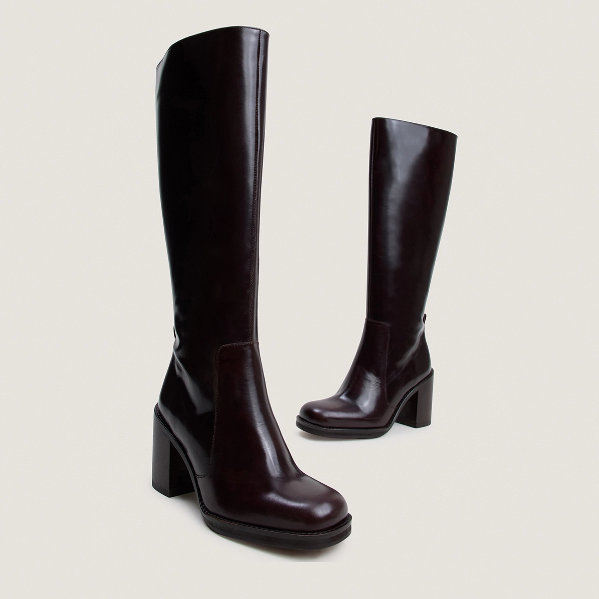 Bottes à talons débordants en cuir marron foncé | BRETZEL | Jonak