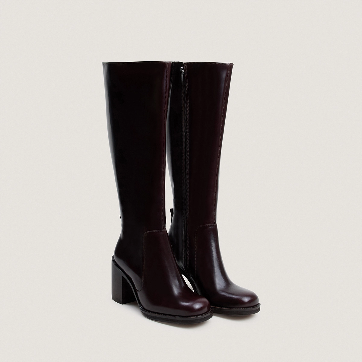Bottes à talons débordants en cuir marron foncé taille mollet M | BRETZEL | Jonak