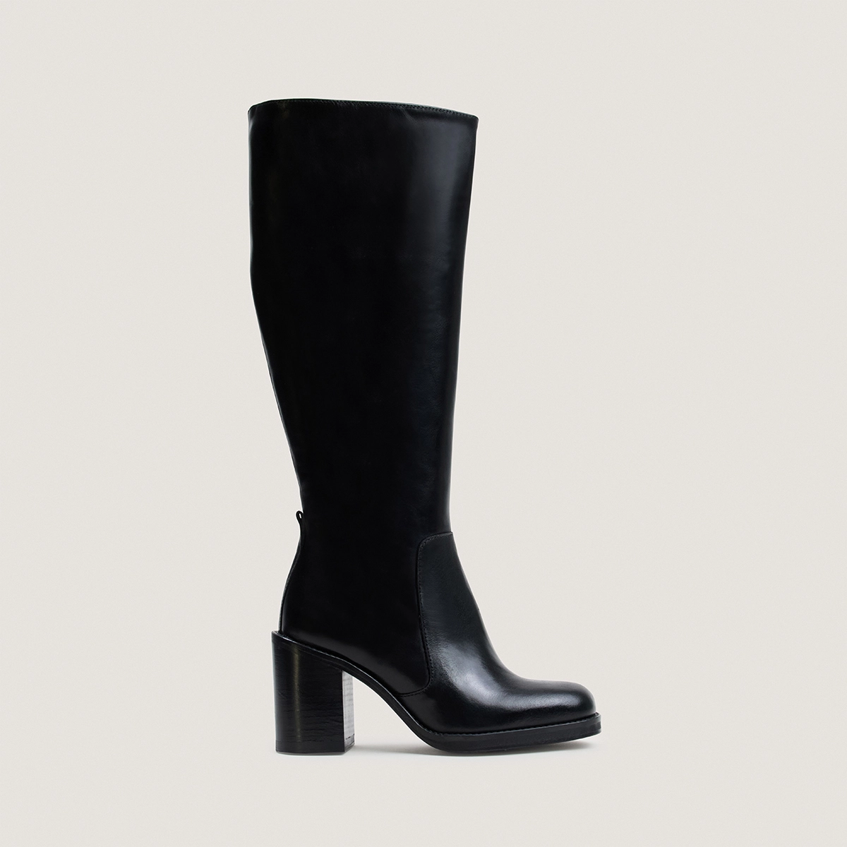 Bottes à talons débordants en cuir noir taille mollet M | BRETZEL | Jonak