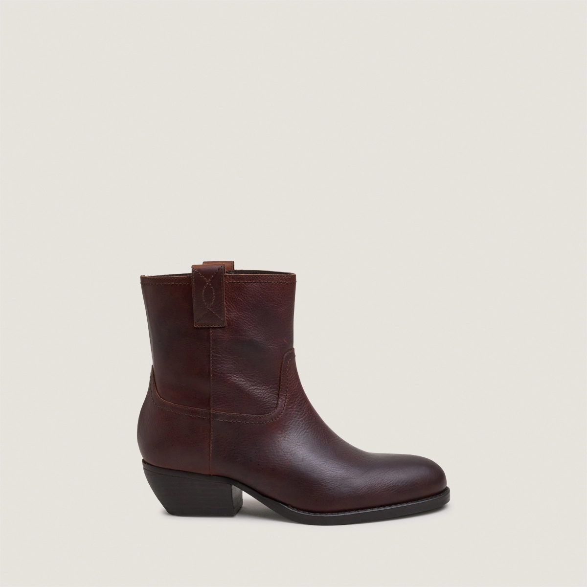 Bottines à bouts ronds et talons carrés en cuir grainé marron | TERRA | Jonak
