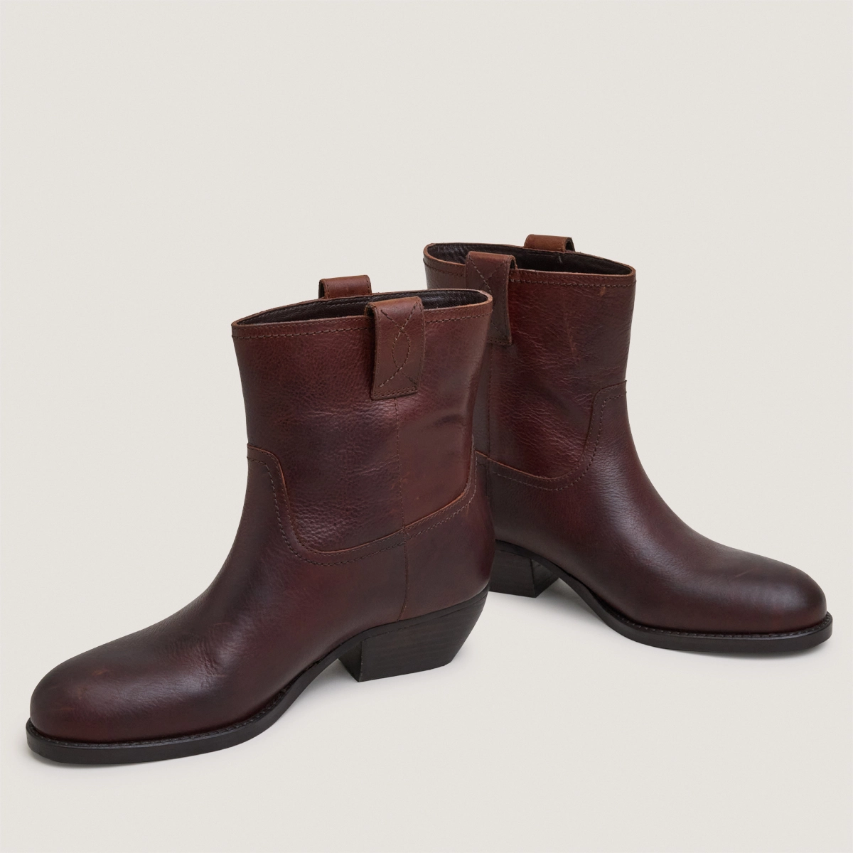 Bottines à bouts ronds et talons carrés en cuir grainé marron | TERRA | Jonak