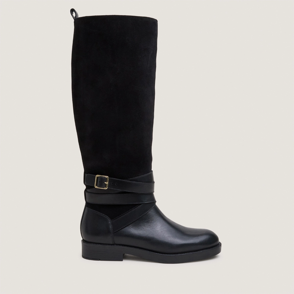 Bottes cavali&egrave;res &agrave; brides chevilles en cuir noir et cro&ucirc;te noire | THEA | Jonak