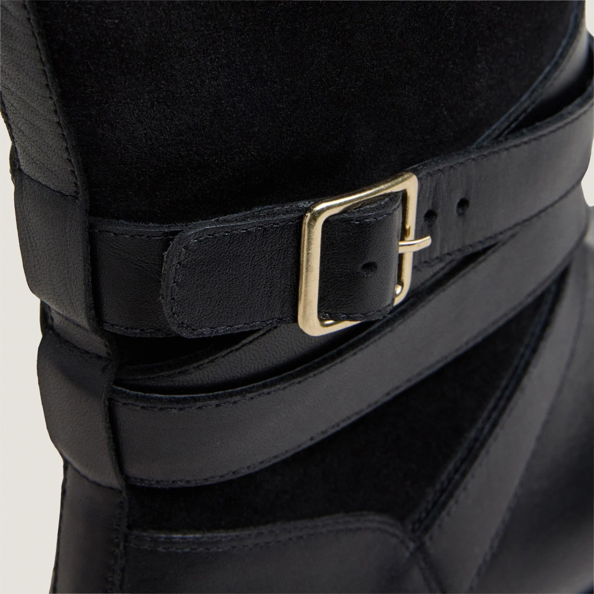 Bottes cavali&egrave;res &agrave; brides chevilles en cuir noir et cro&ucirc;te noire | THEA | Jonak