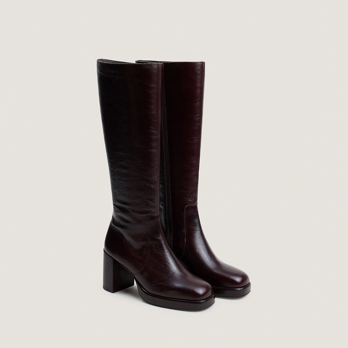 Bottes à plateformes en cuir vieilli chocolat|BAM | Jonak