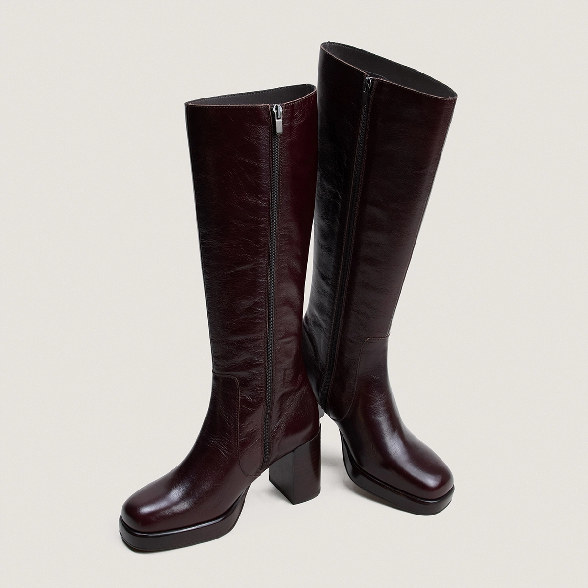 Bottes &agrave; plateformes en cuir vieilli chocolat | BAM | Jonak