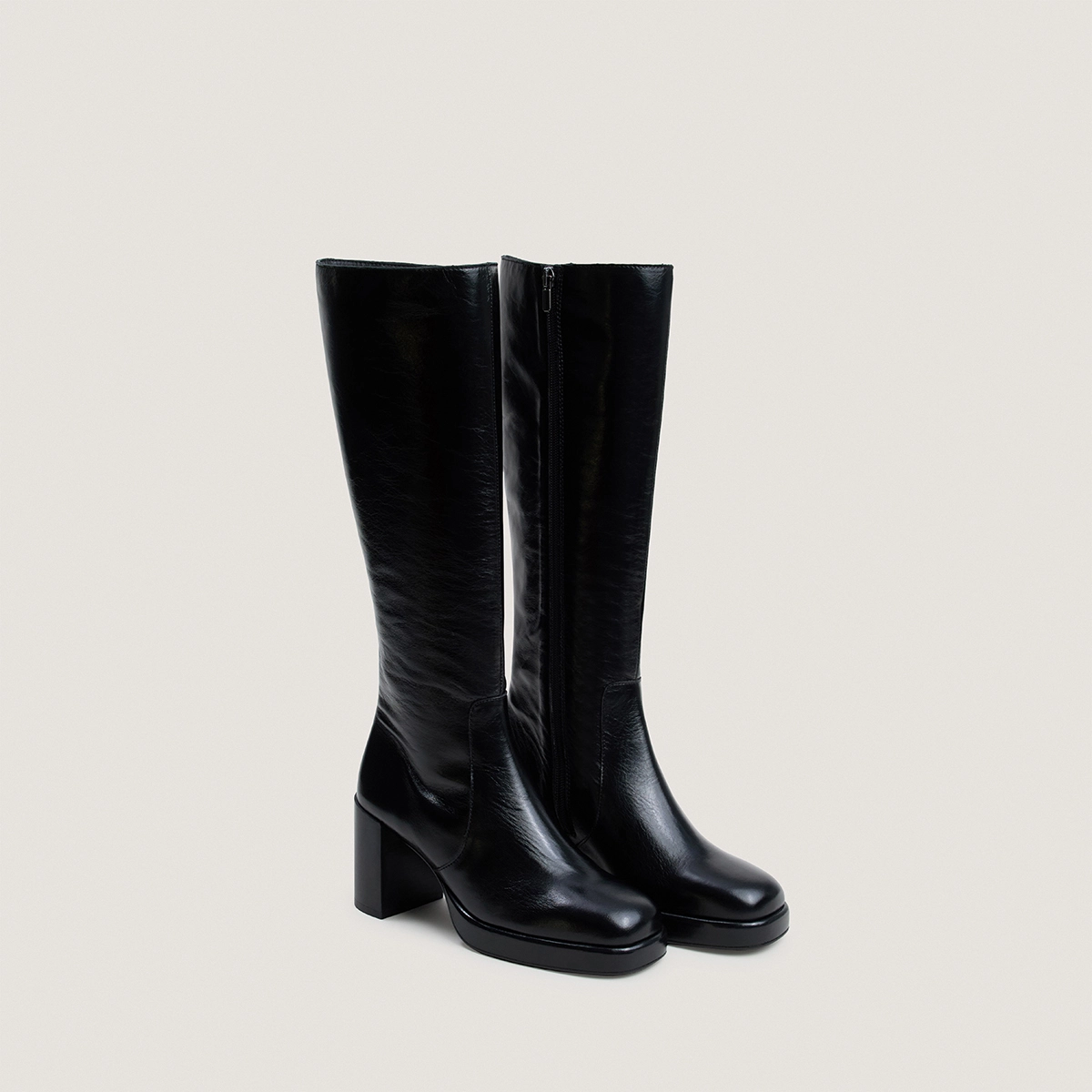 Bottes à plateformes en cuir vieilli noir|BAM | Jonak