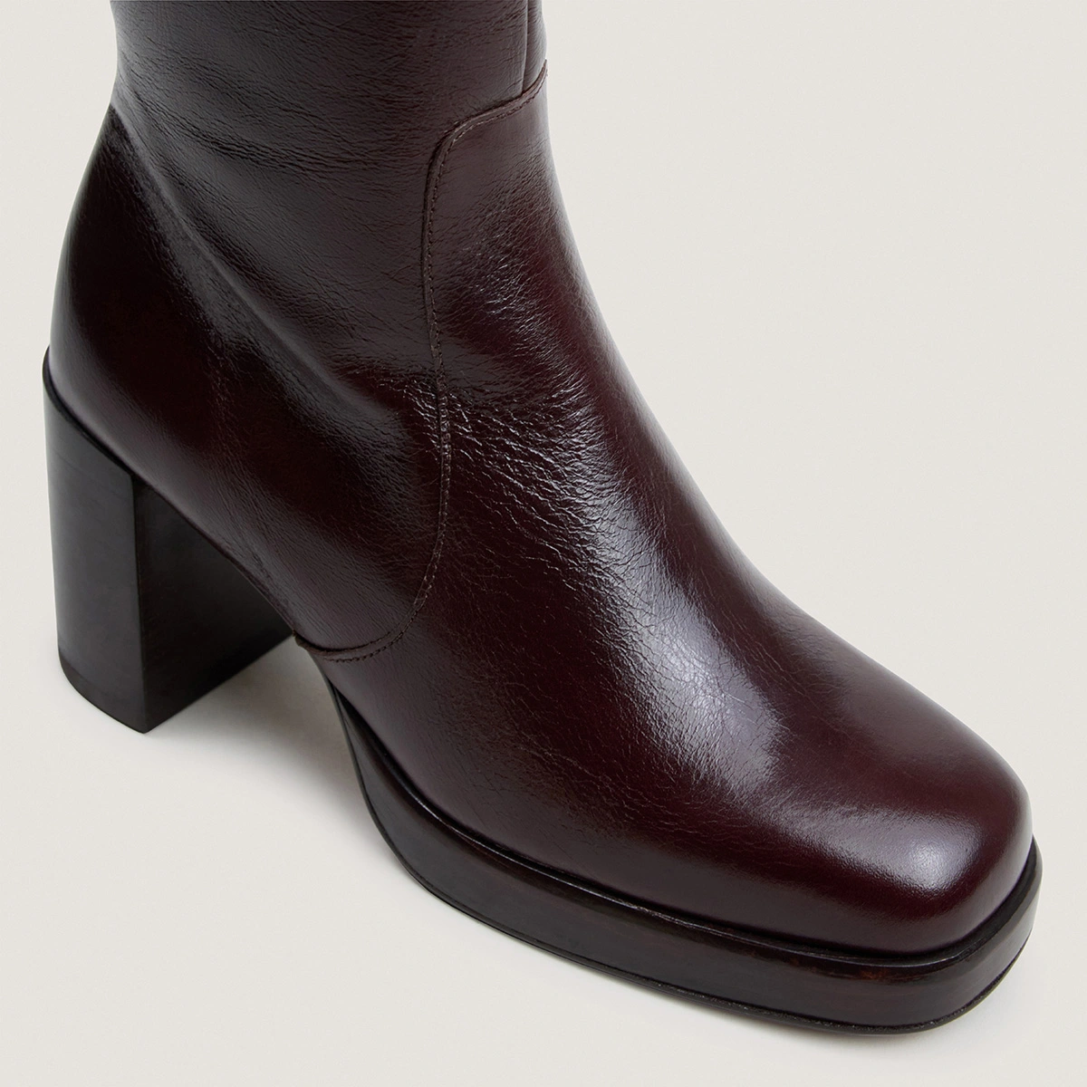 Bottes à plateformes en cuir vieilli chocolat taille mollet M|BAM | Jonak