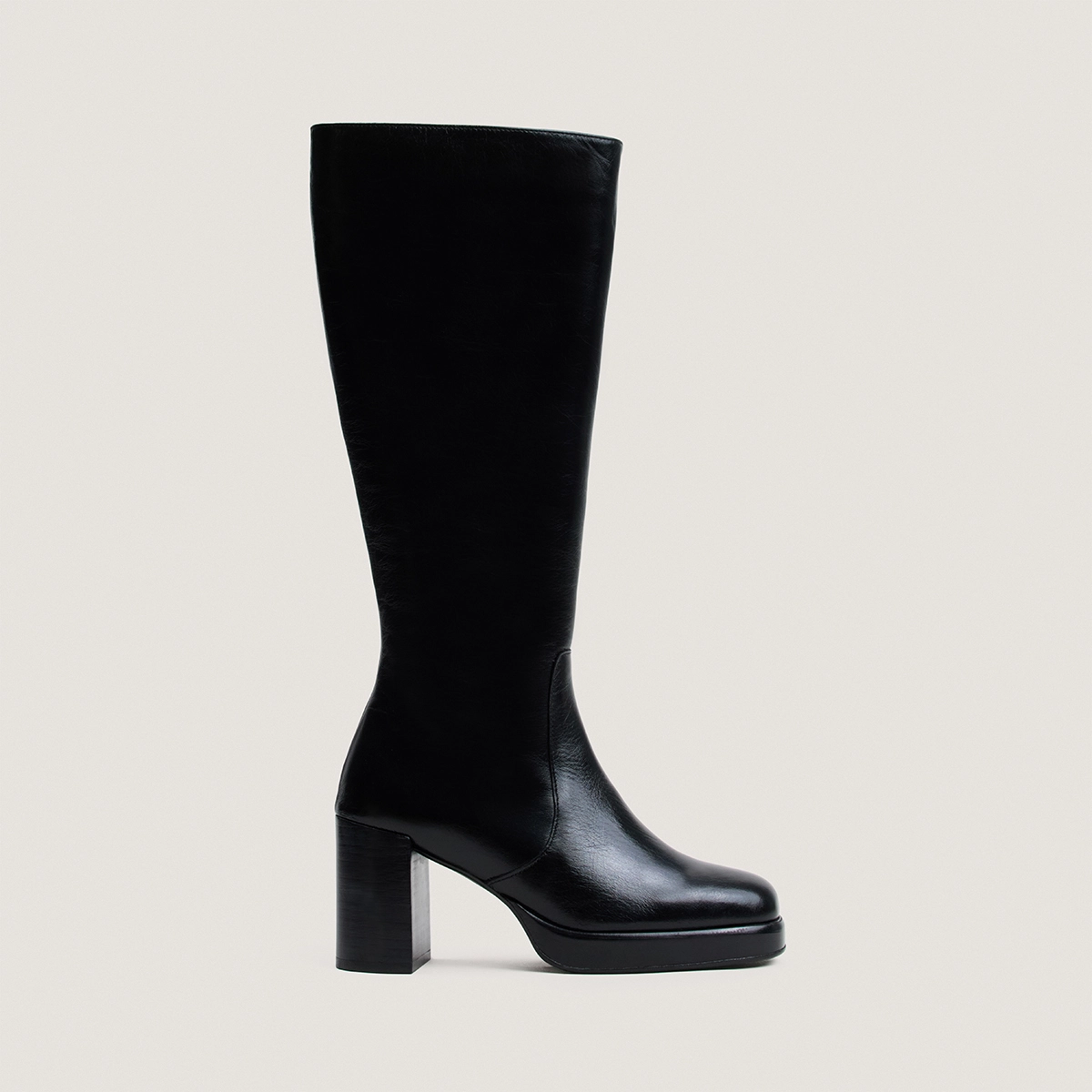 Bottes à plateformes en cuir vieilli noir taille mollet M|BAM | Jonak