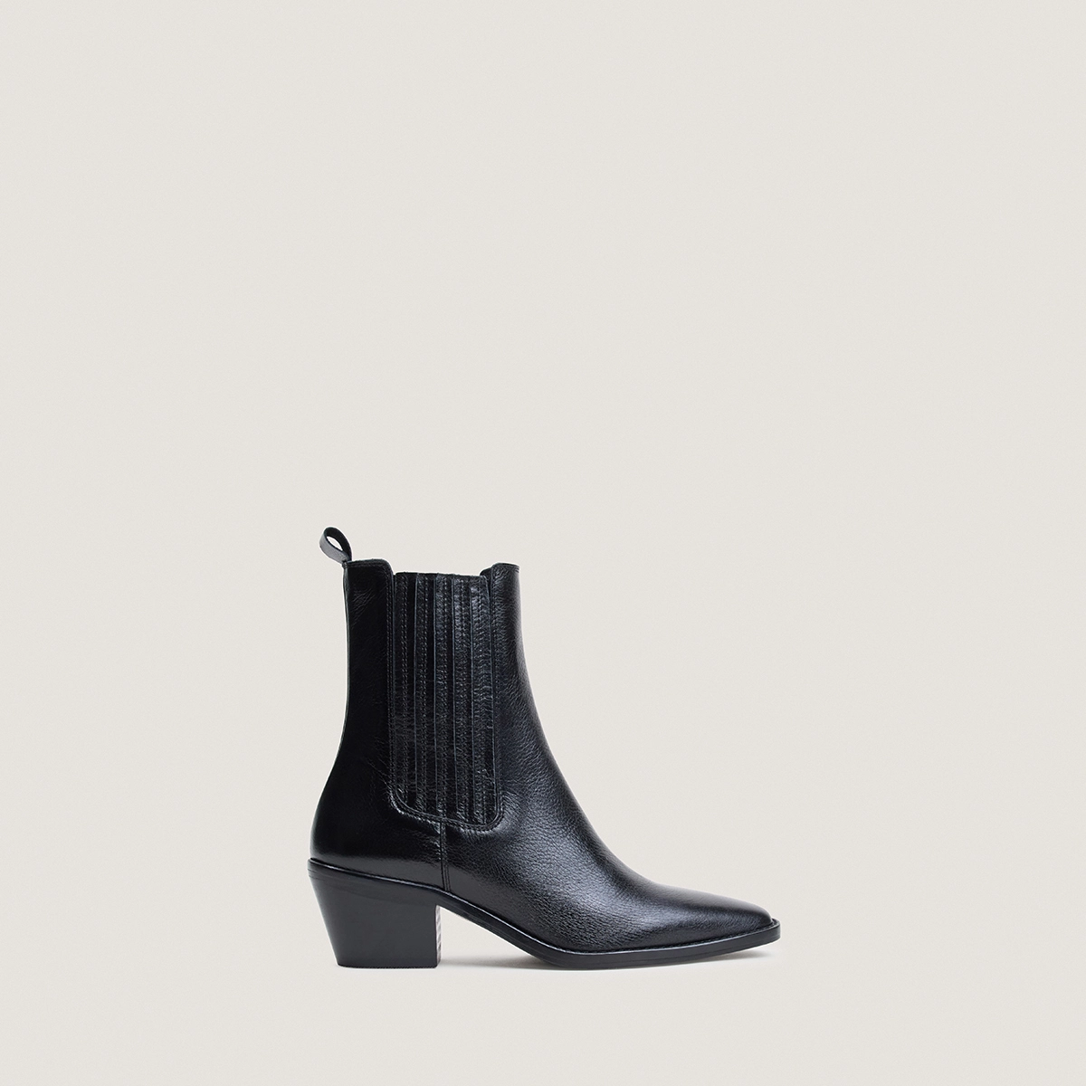 Bottines à talons et fronces en cuir grainé noir | BIRMAN | Jonak