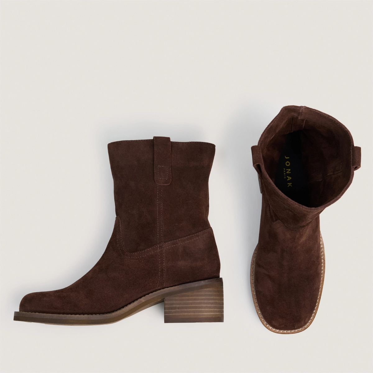 Bottines à petits talons et bouts ronds en croûte chocolat | PEGASUS | Jonak