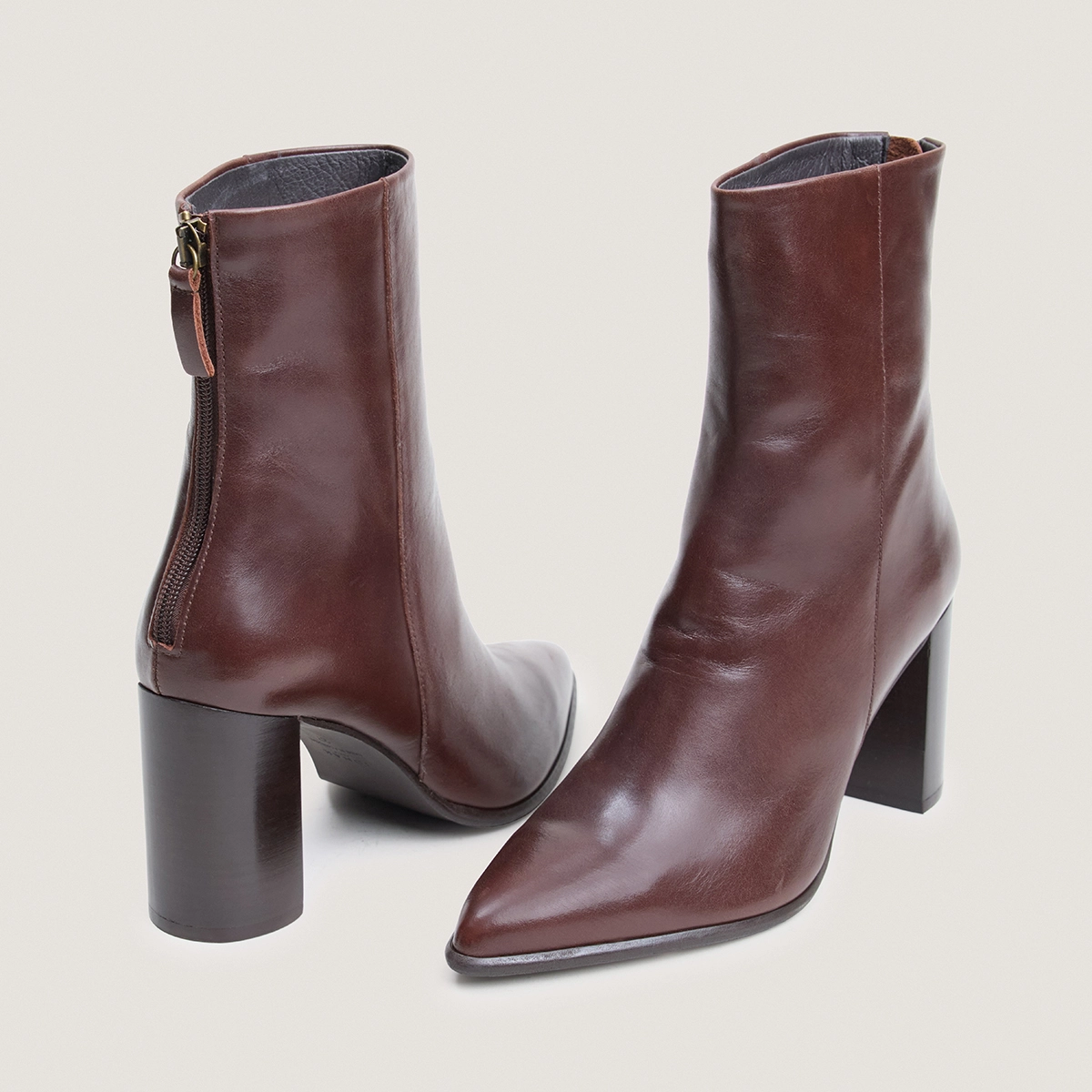 Bottines à fermetures éclairs arrières en cuir marron | PIXI | Jonak