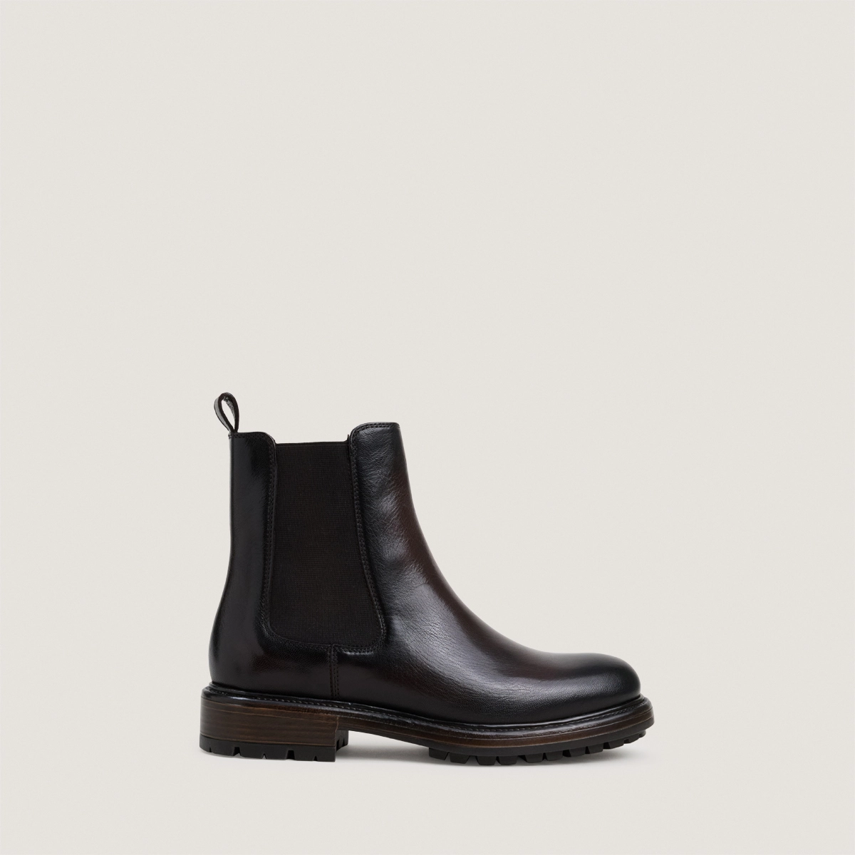 Boots à élastiques et semelles crantées en cuir grainé marron foncé | CELINA | Jonak