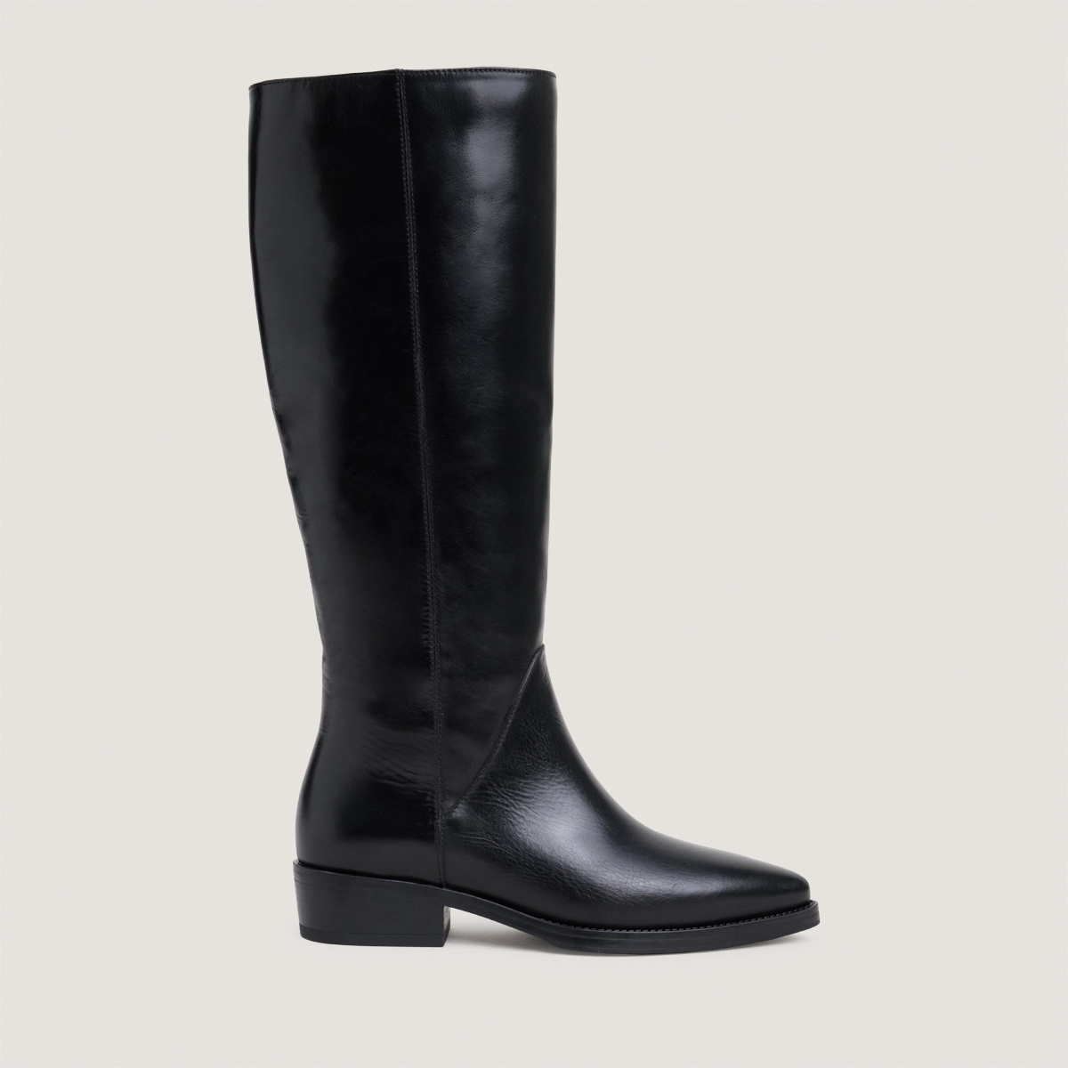 Bottes à talons plats et bouts pointus en cuir noir | CLARISSE | Jonak