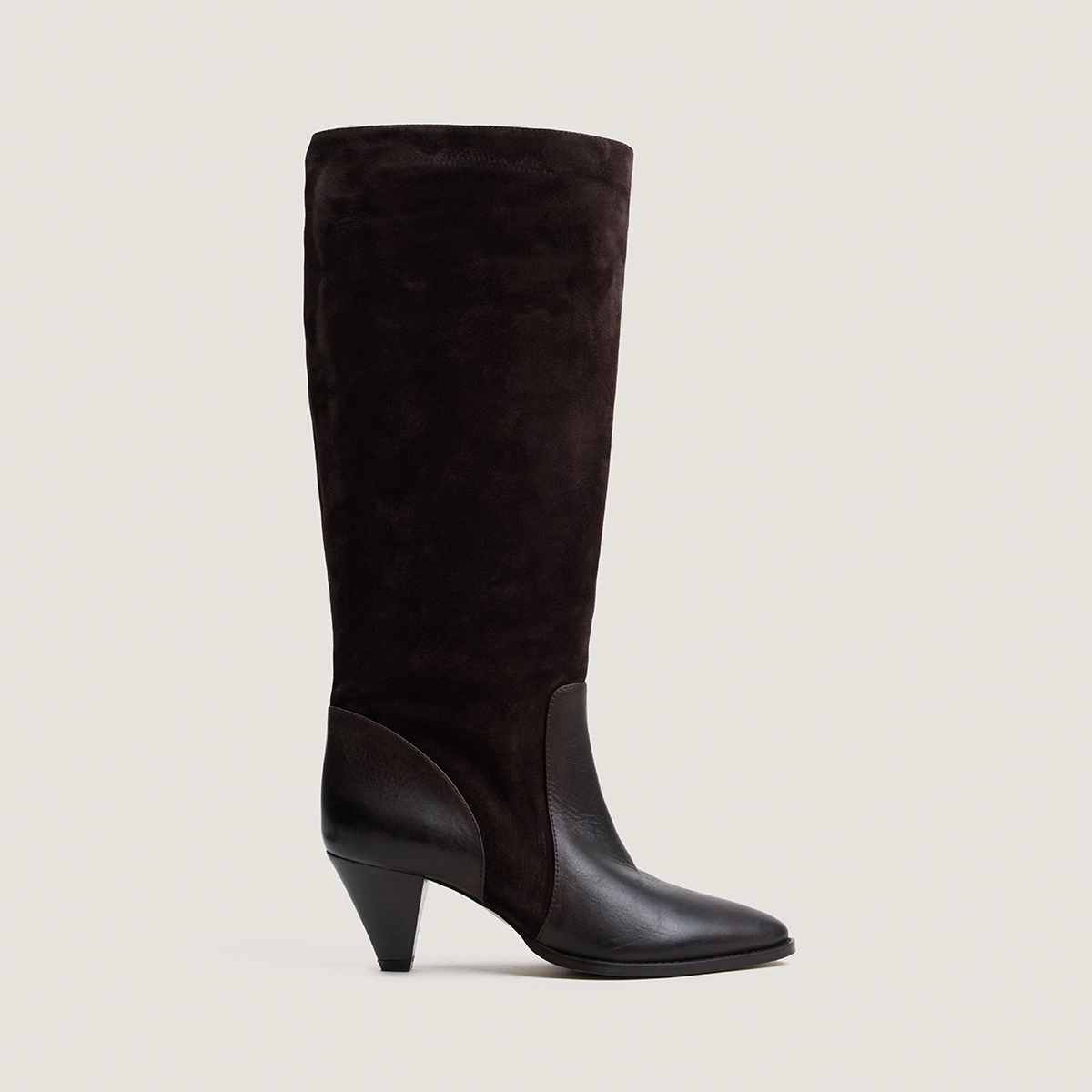 Bottes à talons pointus en cuir marron et croûte marron | LEONORE | Jonak