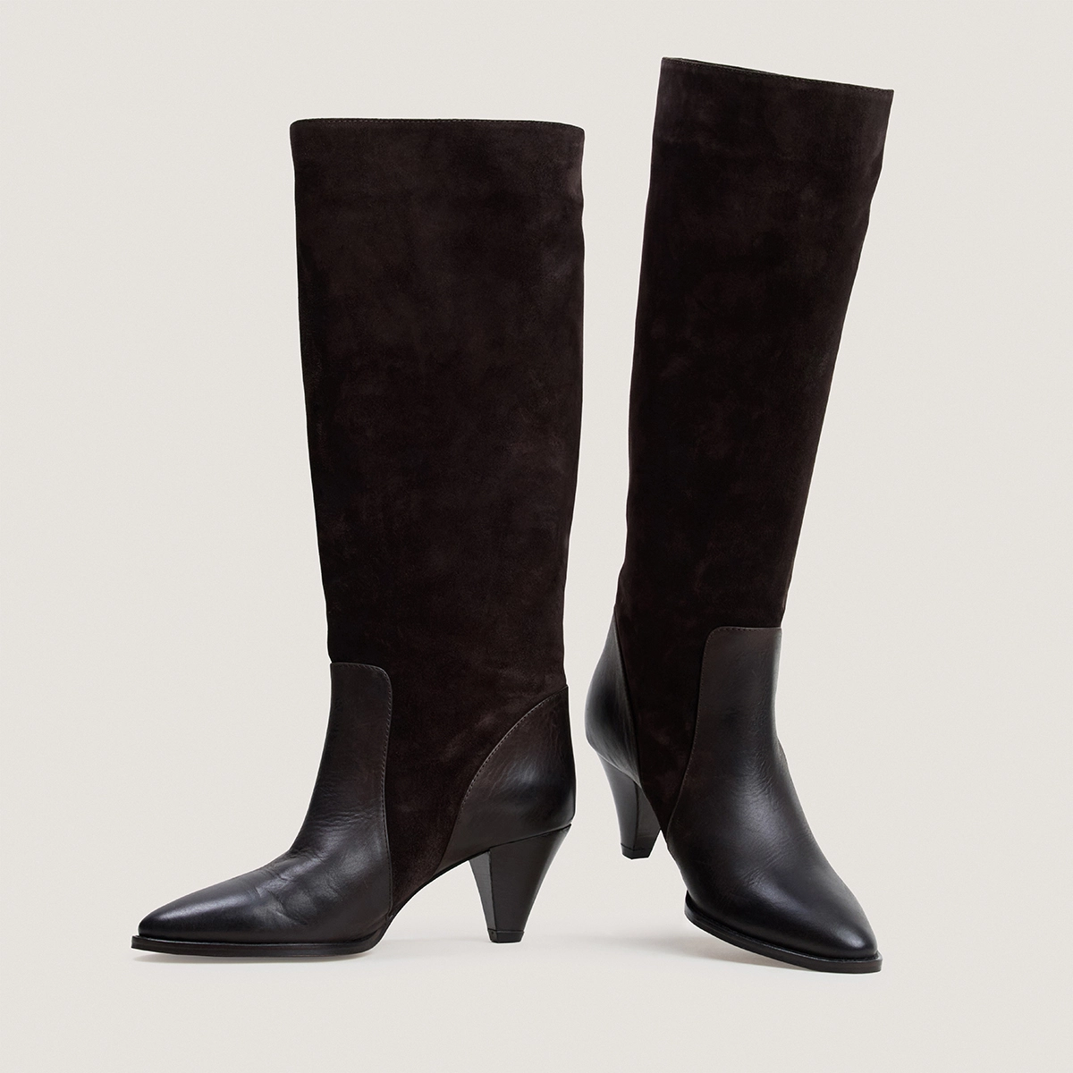 Bottes à talons pointus en cuir marron et croûte marron | LEONORE | Jonak