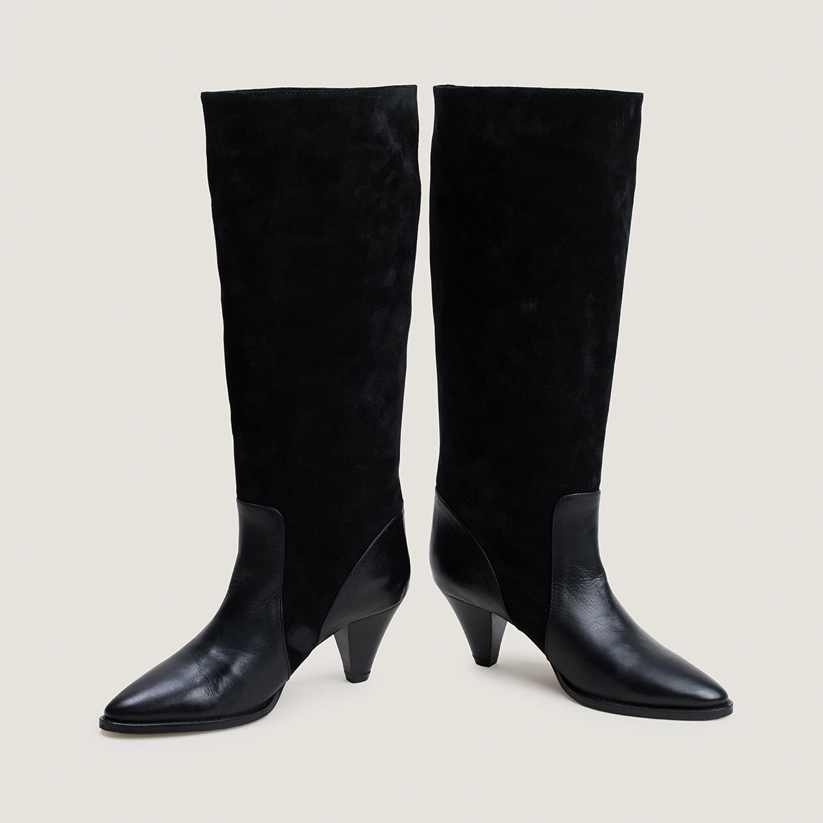 Bottes à talons pointus en cuir noir et croûte noir | LEONORE | Jonak