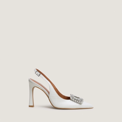 Escarpins slingbacks orn&eacute;s de strass en cuir &eacute;cru | DOVELA | Jonak