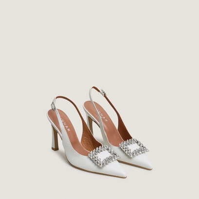 Escarpins slingbacks orn&eacute;s de strass en cuir &eacute;cru | DOVELA | Jonak