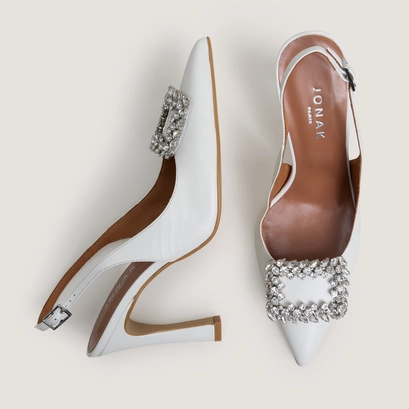 Escarpins slingbacks orn&eacute;s de strass en cuir &eacute;cru | DOVELA | Jonak