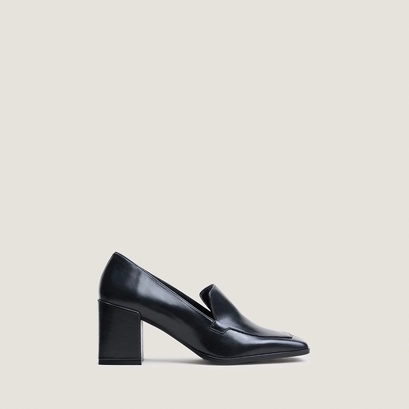 Mocassins &agrave; talons et bouts carr&eacute;s en cuir noir | BRIGHT | Jonak