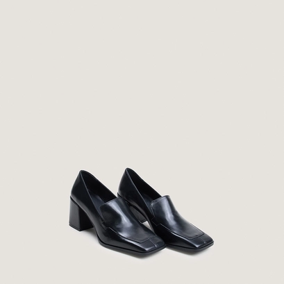 Mocassins &agrave; talons et bouts carr&eacute;s en cuir noir | BRIGHT | Jonak