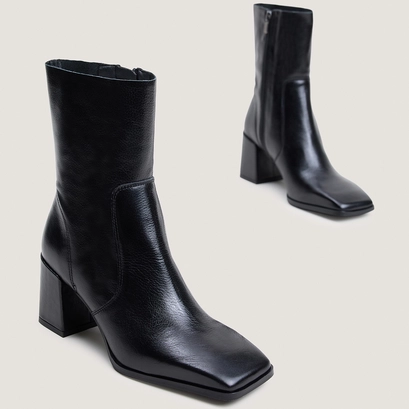 Bottines à talons et bouts carrés noir