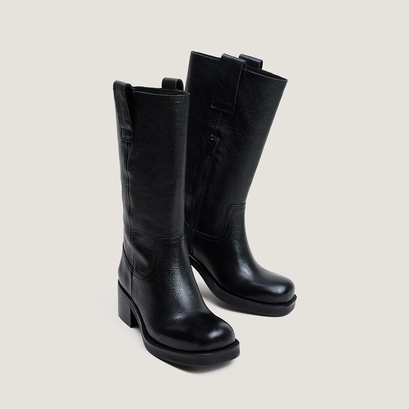 Bottes &agrave; bouts ronds en cuir grain&eacute; noir | BICHETTE | Jonak