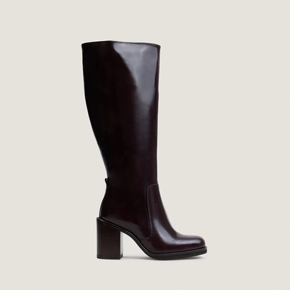 Bottes à talons débordants marron foncé