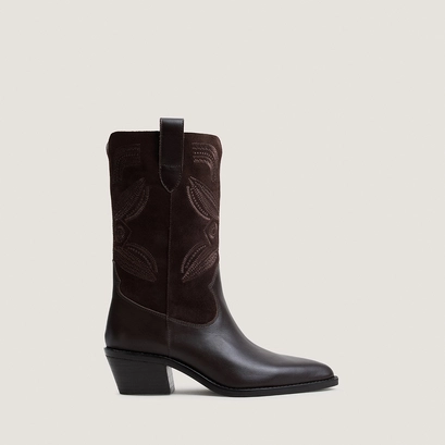 Bottes à bouts pointus et surpiqures apparentes marron foncé
