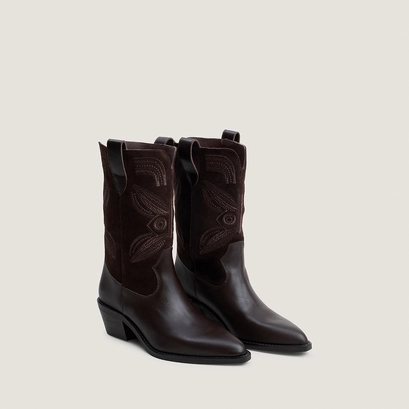 Bottes à bouts pointus et surpiqures apparentes marron foncé