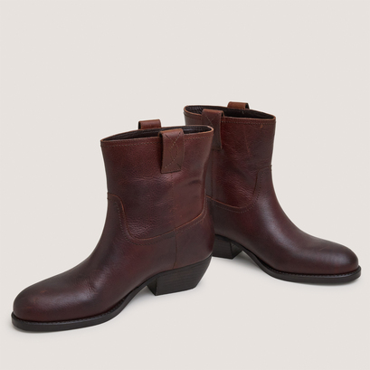 Bottines &agrave; bouts ronds et talons biseaut&eacute;s en cuir grain&eacute; marron | TERRA | Jonak