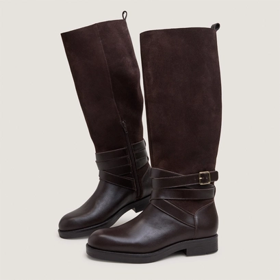 Bottes cavalières à brides chevilles marron foncé