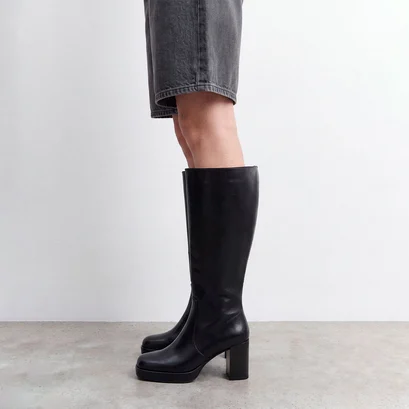 Bottes &agrave; plateformes en cuir vieilli noir taille mollet L | BAM | Jonak