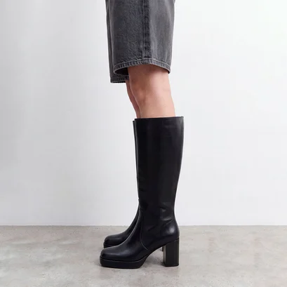 Bottes &agrave; plateformes en cuir vieilli noir taille mollet M | BAM | Jonak