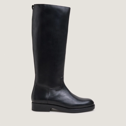 Bottes à talons plats et brides noir
