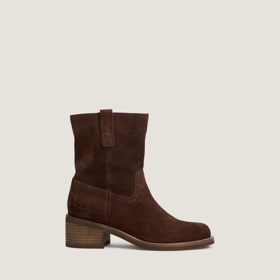 Bottines à petits talons et bouts ronds marron foncé