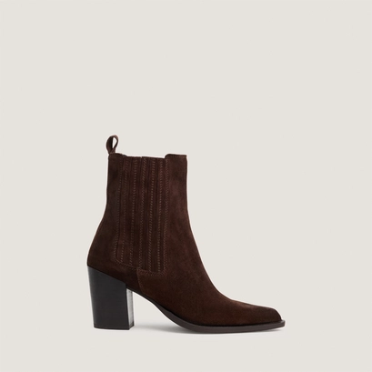 Bottines à talons et fronces marron foncé