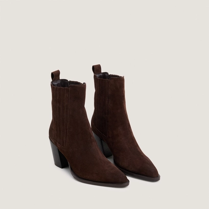 Bottines à talons et fronces marron foncé
