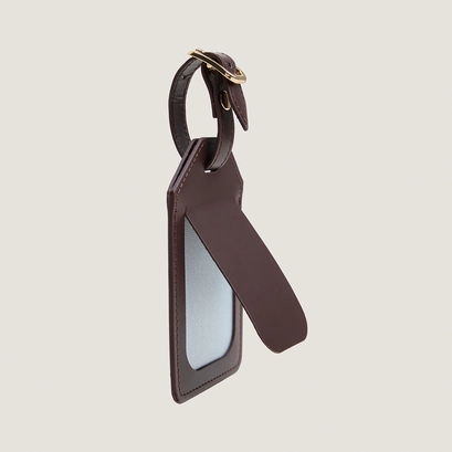 Porte-adresse avec monogramme en cuir marron fonc&eacute; | PORTE-ADRESSE
