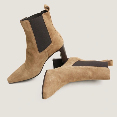 Bottines à élastiques et bouts carrés tabac