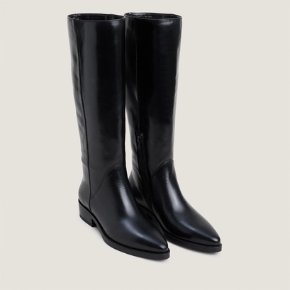 Bottes &agrave; talons plats et bouts pointus en cuir noir | CLARISSE | Jonak
